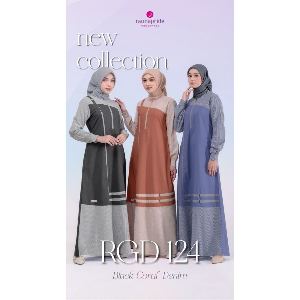GAMIS TERBARU RAUNA RGD124 HITAM/CORAL/DENIMGAMIS RAUNA/DRESS RAUNA