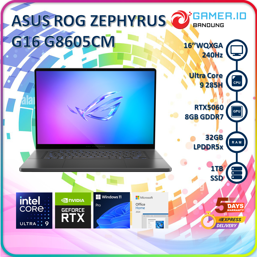 ASUS ROG ZEPHYRUS G16 GU605CM ULTRA 9 285H RTX5060 32GB 1TB 16" WQXGA OLED 240HZ
