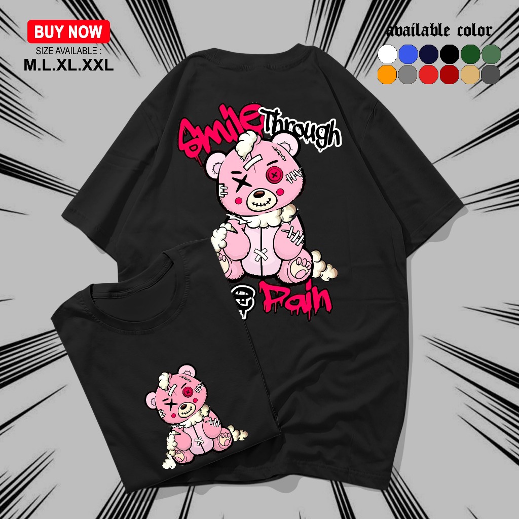 KAOS DISTRO GAMBAR SMILE THROUGH THE RAIN - KAOS SABLON PRIA DAN WANITA LENGAN PENDEK UKURAN M.L.XL.