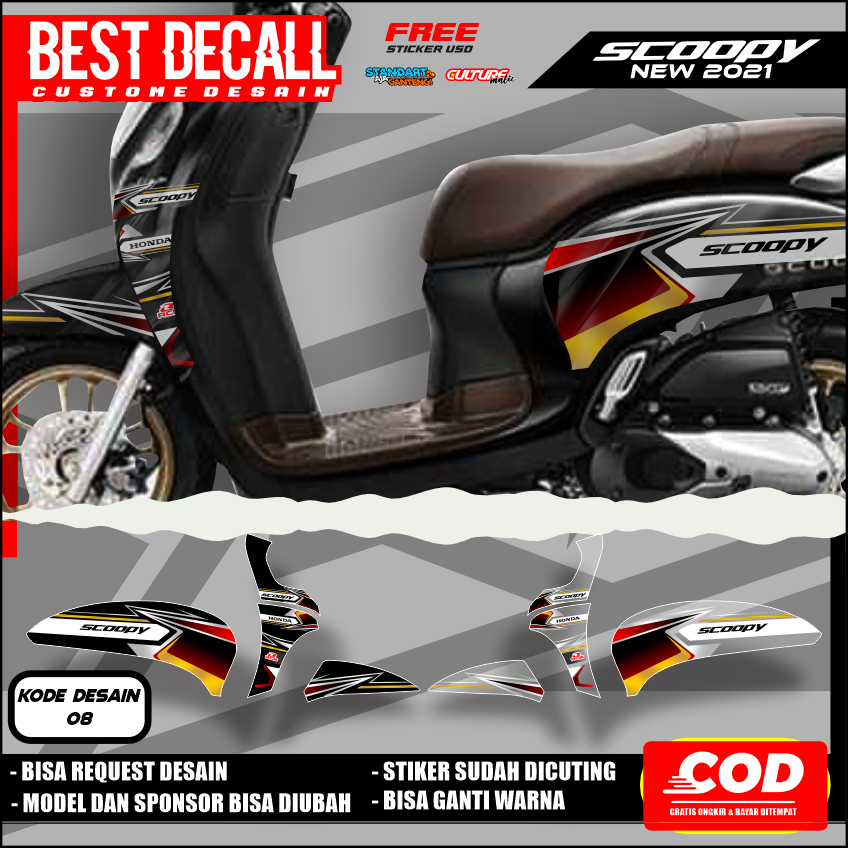 STIKER STRIPING TRANSPARAN HONDA SCOOPY NEW 2021 FACELIFT LIS STICKER UV SEMI FULL VARIASI DESAIN RA
