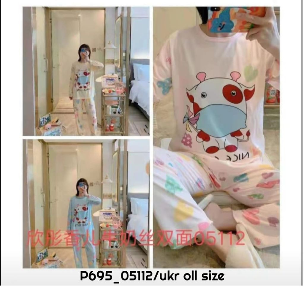 Piyama Katun Cute Cow – Set Baju Tidur Wanita Motif Sapi Lucu