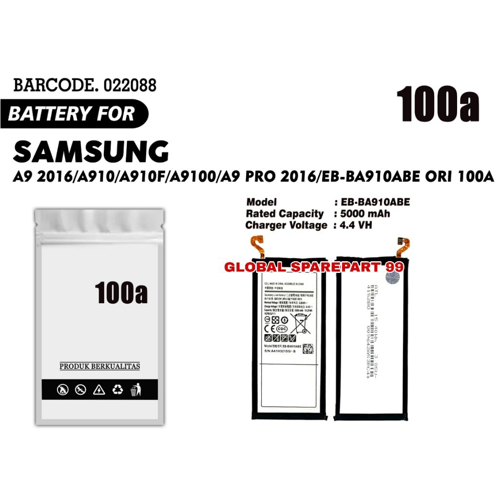 BATERAI (EB-BA910ABE) SAMSUNG GALAXY A9 2016 A910 A910F A9100 / SAMSUNG A9 PRO 2016 ORI 100A BATRE B
