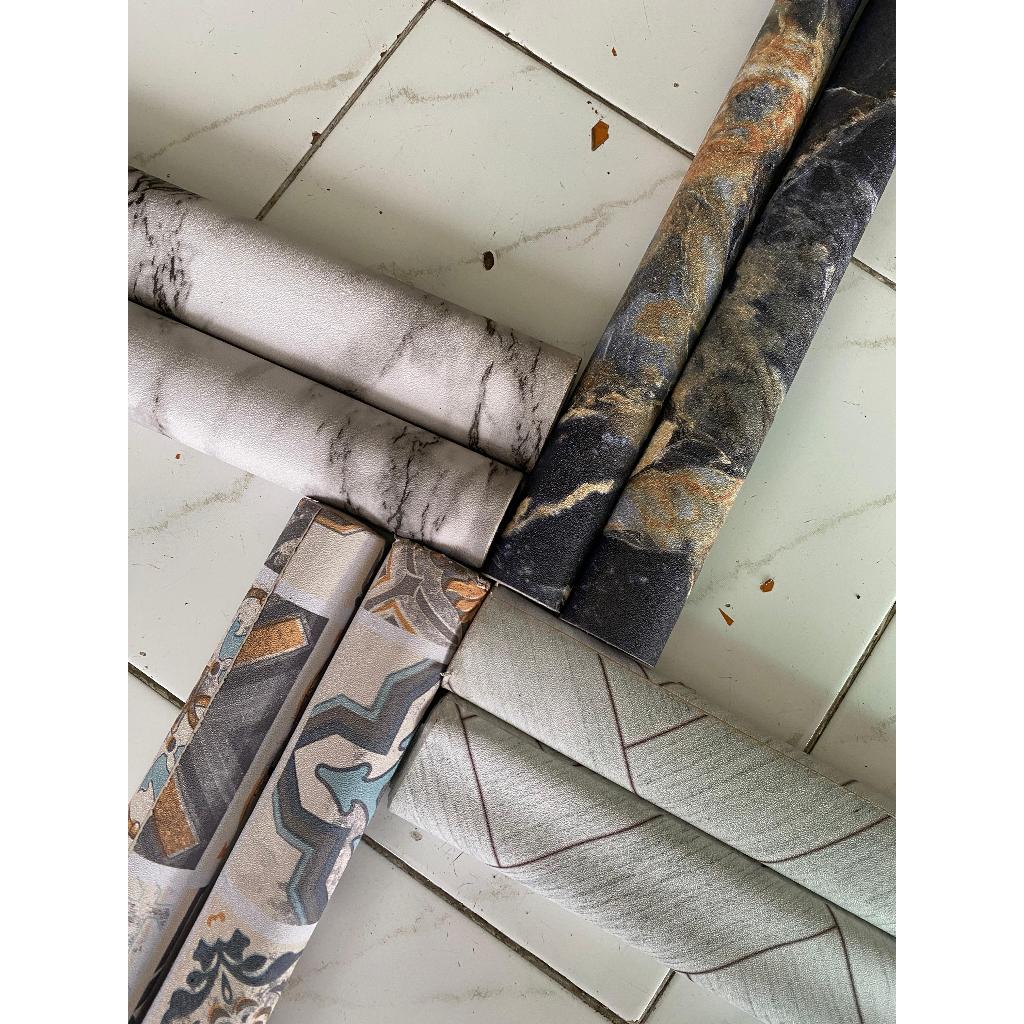 Wallpaper Dinding 1 Roll Ukuran 60x195 cm Wall Stiker Motif Marmer Granit Tekstur Premium Lem Kuat