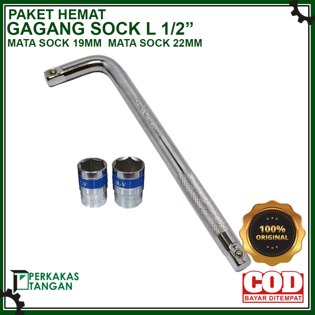 Paket Gagang Kunci Sock Sok ½" Inch + Mata Sock Shock 19mm 22mm / Kunci CVT / Kunci Kanvas Ganda / G