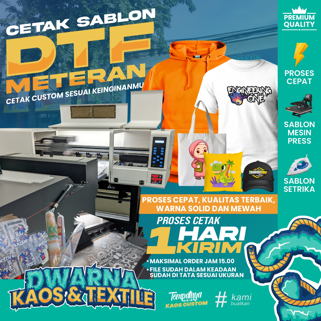 

CETAK SABLON DTF *KHUSUS FILE SIAP CETAK* AREA CETAK 58CM PROSES CEPAT, SABLON PRESS, SABLON SETRIKA KUALITAS PREMIUM