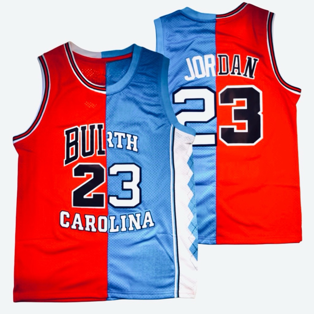 BORDIR IMPORT JERSEY BAJU BASKET SPLIT BULLS X NORTH CAROLINA UNC #23 MICHAEL JORDAN MERAH BIRU