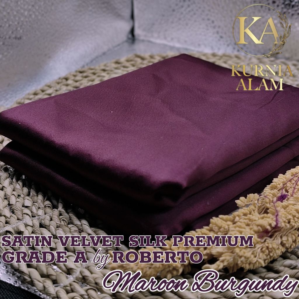1/2Meter Kain Satin Velvet Roberto Warna MAROON BURGUNDY Premium Quality Grade A Lebar 150cm