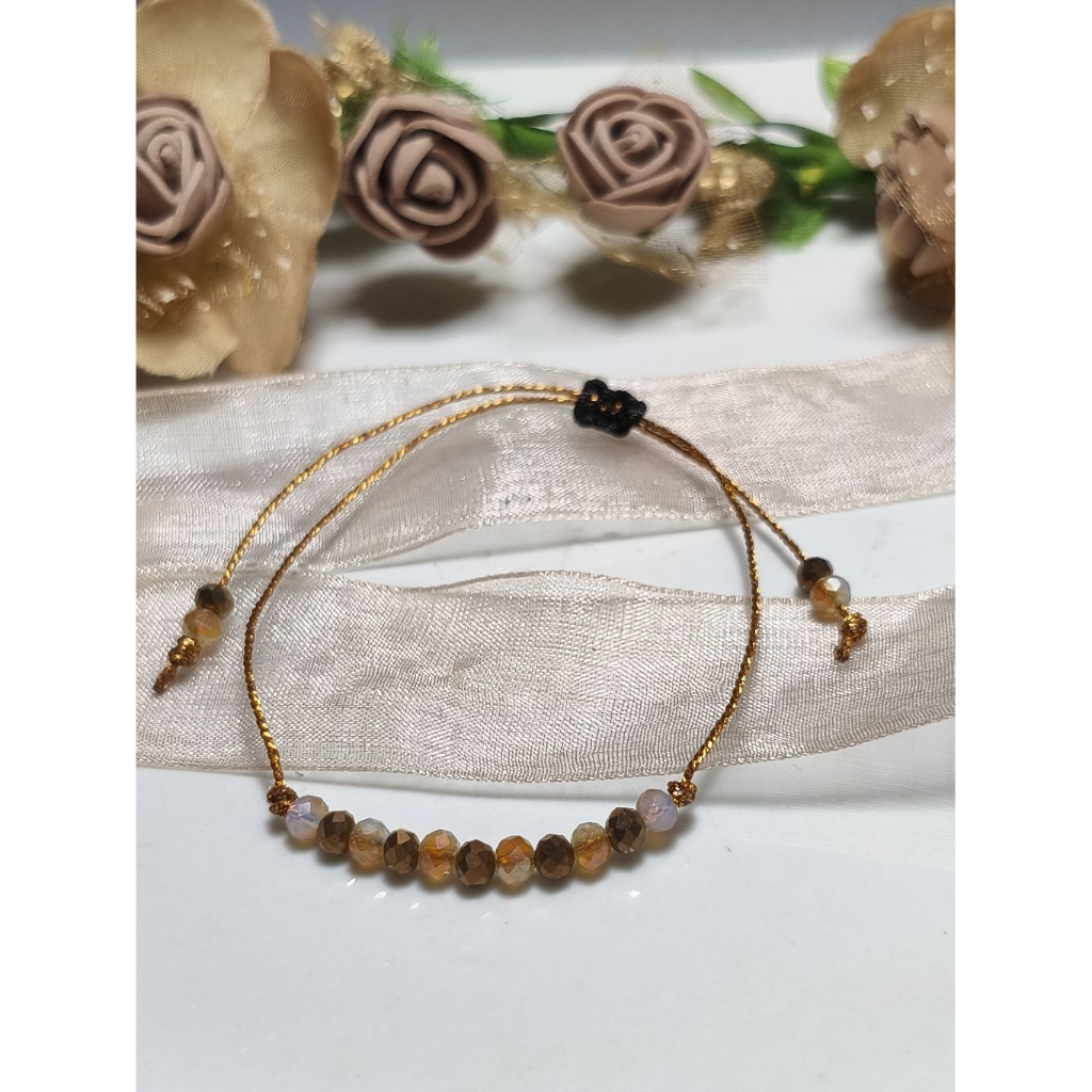 SAMKEST - GELANG TALI EMAS, KRISTAL BEADS CEKO, COKLAT