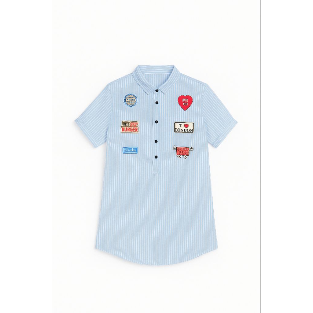 Preloved Long Hem Wanita Lucu Gemes Warna Biru Muda Motif Garis Garis