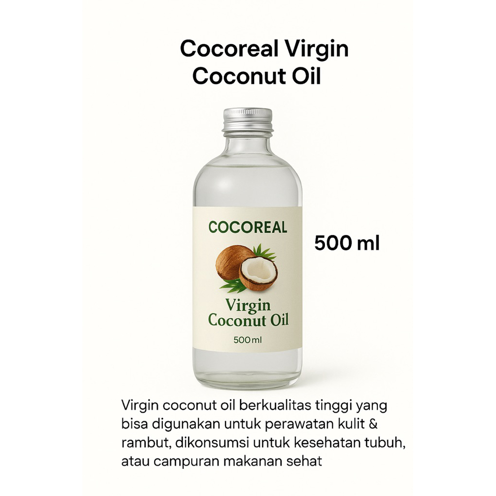 

VCO cocoreal 500 ml asli alami tanpa bahan kimia dan pengawet