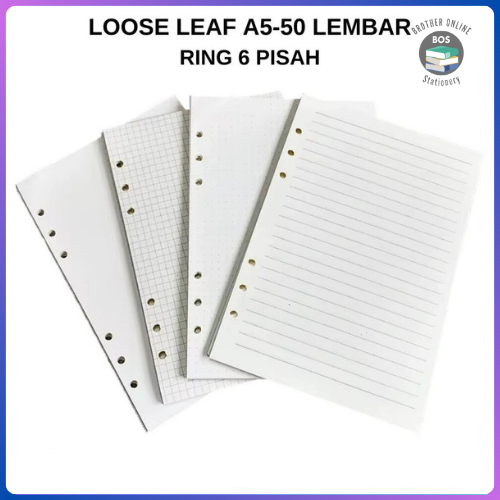 

BOS Loose Leaf Gasta 6 Ring A5-50 Lembar / Kertas Binder / Isi Binder