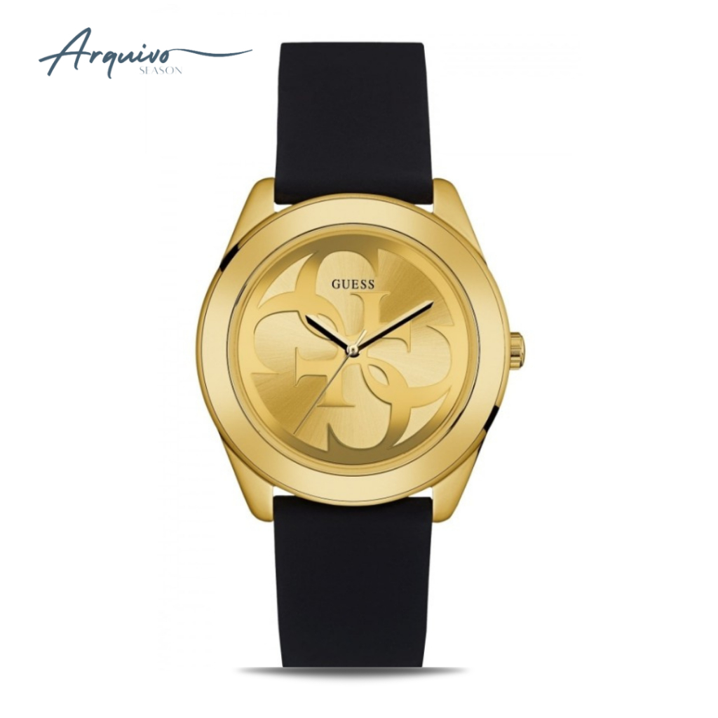 Jam Tangan Guess Wanita G Twist Black Rubber Gold Dial Casual Original W0911L3