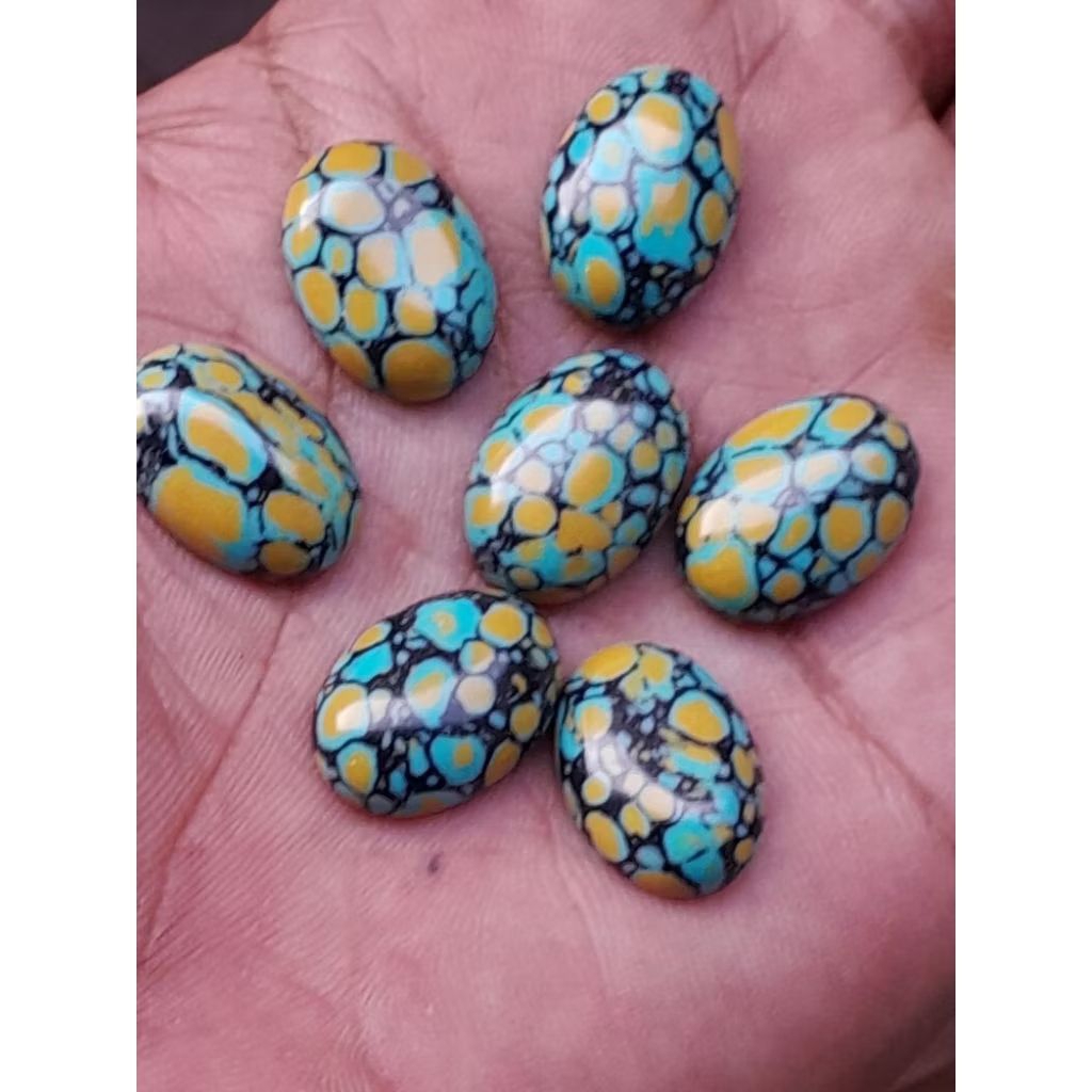 Batu akik lepasan  Pirus biru urat tibet ceplok kuro  Natural composit