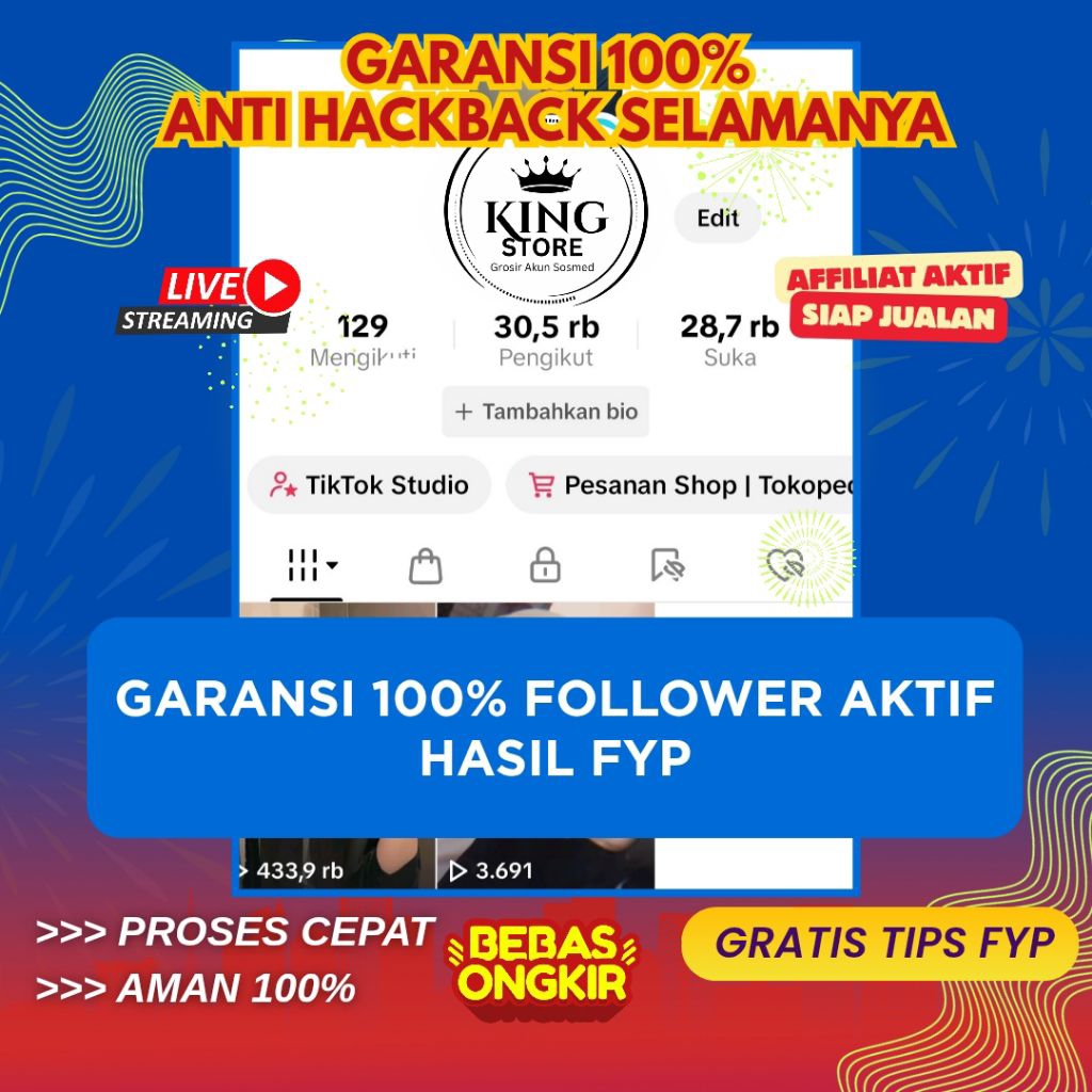 AKUN TIK TOK AFFILIATE FRESH 32K LEBIH FOLLOWER INDO 100% HASIL FYP BERGARANSI BISA LIVE