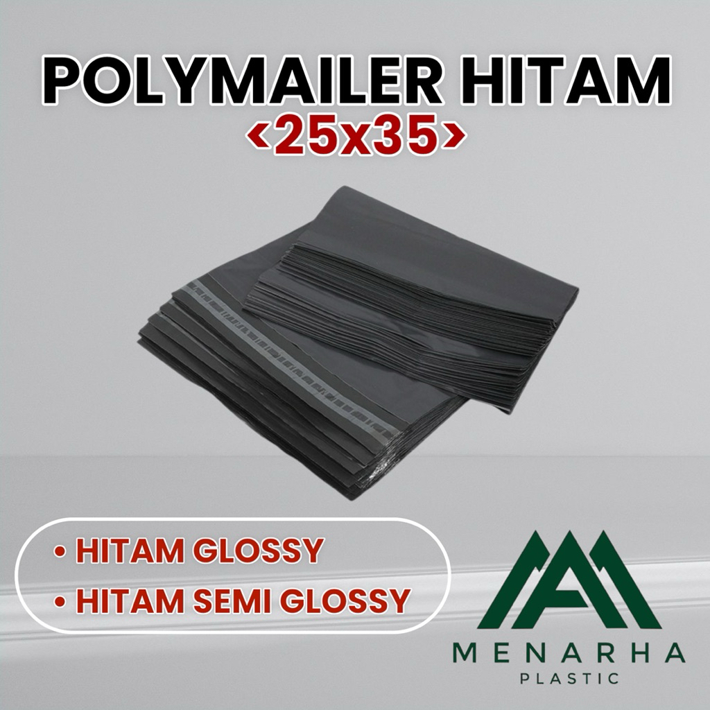

Polymailer Hitam Glossy/ Semi Glossy Bahan Tebal & Kuat 25x35 (Packing Online Shop)