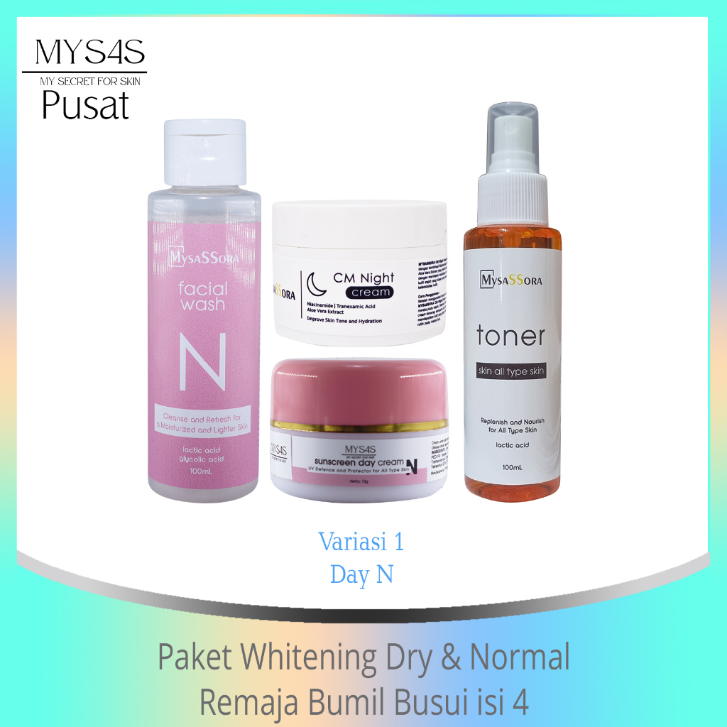 MySAS Skincare Paket Whitening Dry & Normal isi 4 remaja, bumil busui kulit putih glowing natural