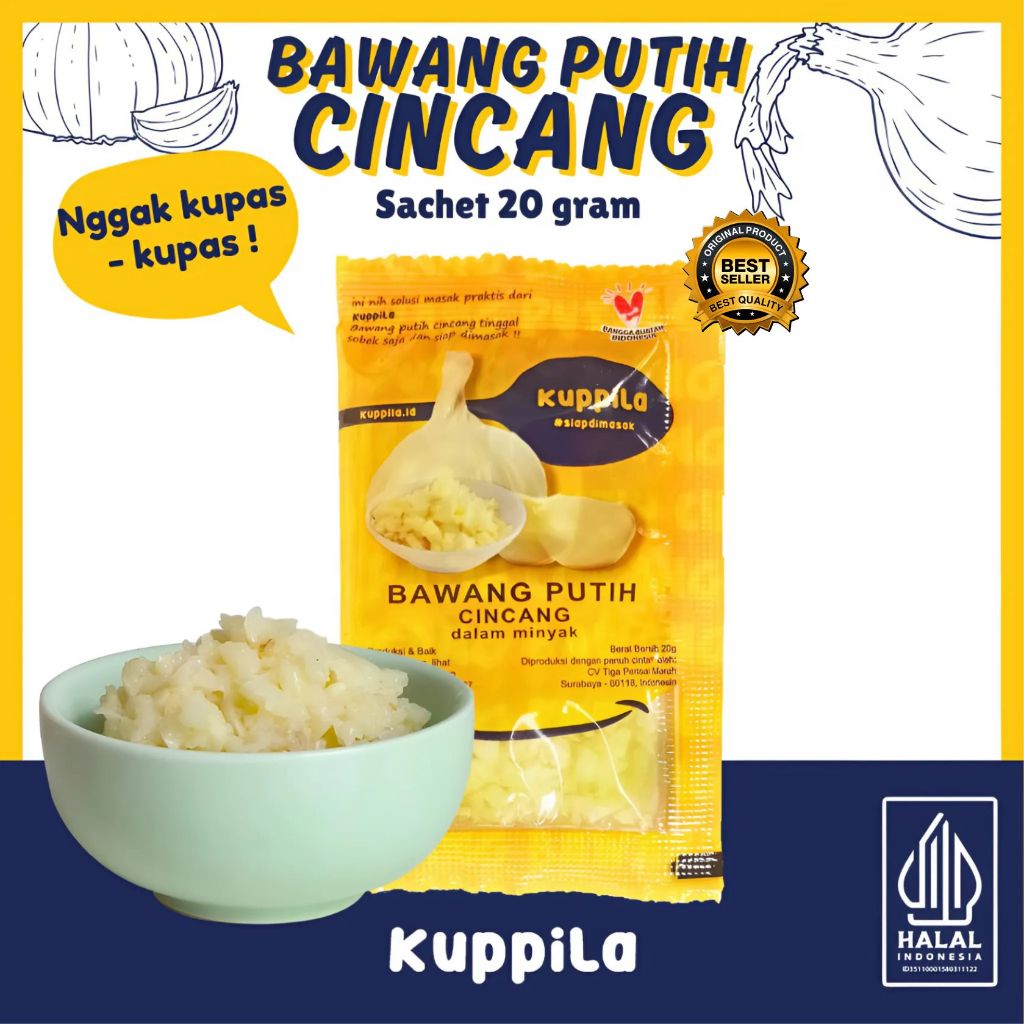 

Bawang Putih Cincang Dalam Minyak (Sachet) , bukan Bawang Bubuk / Bawang Putih - Kuppila