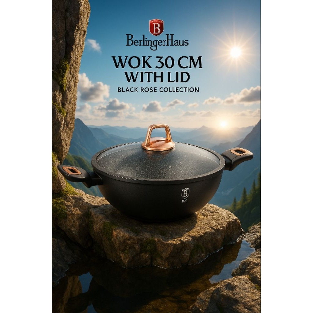 Penggorengan Granit / BerlingerHaus Wok 30 CM With Lid / Wajan Anti Lengket / Penggorengan Anti Leng