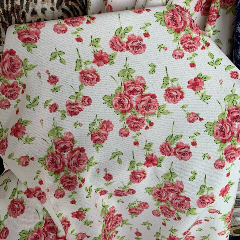 kain crepe motif bunga mawar - kain crepe import motif - kain crepe motif