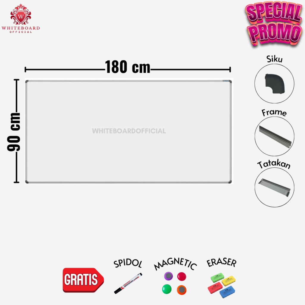 

SAKANA Papan Tulis White Board 90x180cm / Whiteboard Magnet Gantung Mudah Ditulis (SPECIAL PROMO) 766.700-25% = 575.025 WB-M-G-90x180-SPECIALPROMO