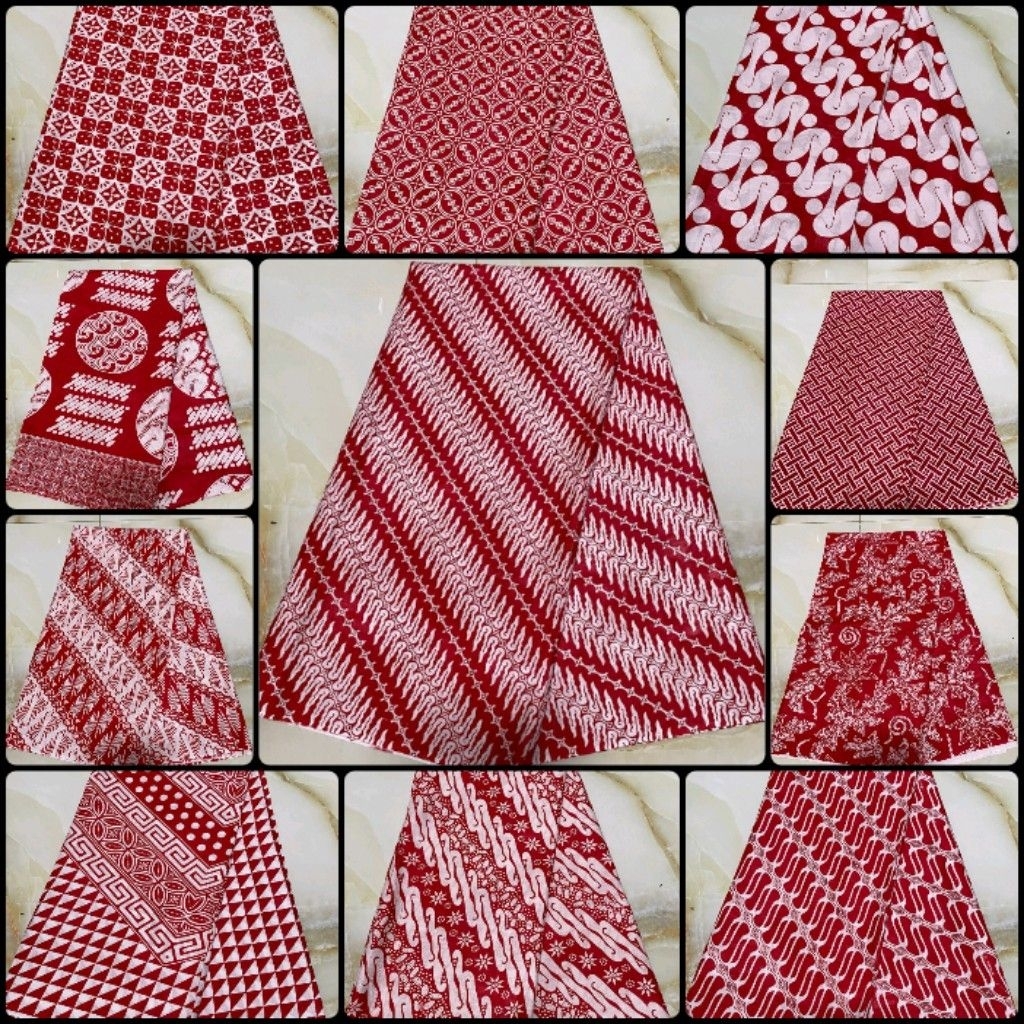 Kain Batik Katun Halus Primisima Printing Modern Pekalongan Warna Merah Putih