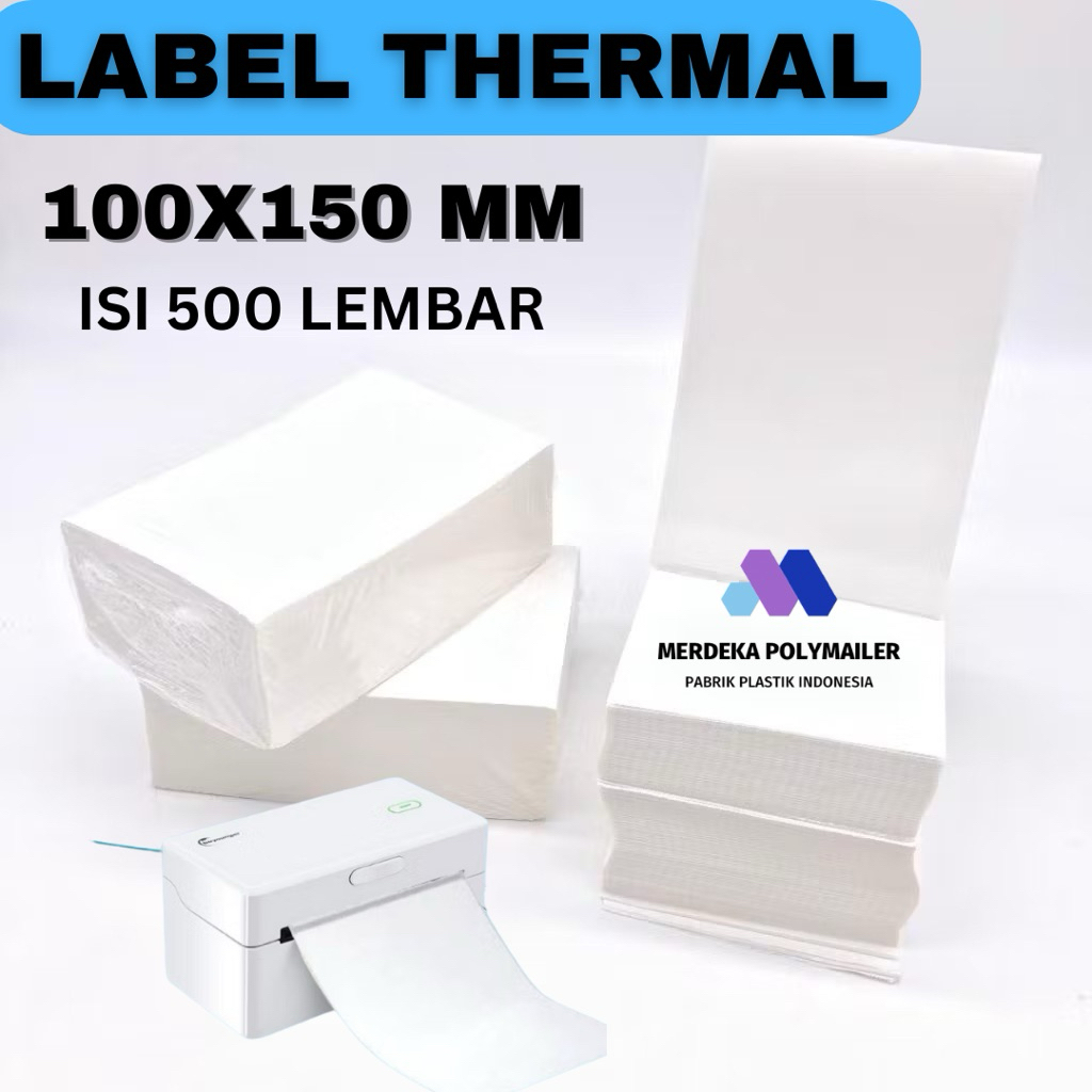 

Label stiker Thermal Resi 100x150mm Waterproof / Sticker Label Continuous / Label Kertas Isi 500pcs Tidak Luntur Lem Kuat Grosir