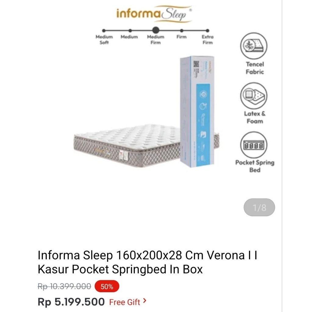 Kasur Queen Size Informa | Verona Mattress | Latex Pocket Springbed