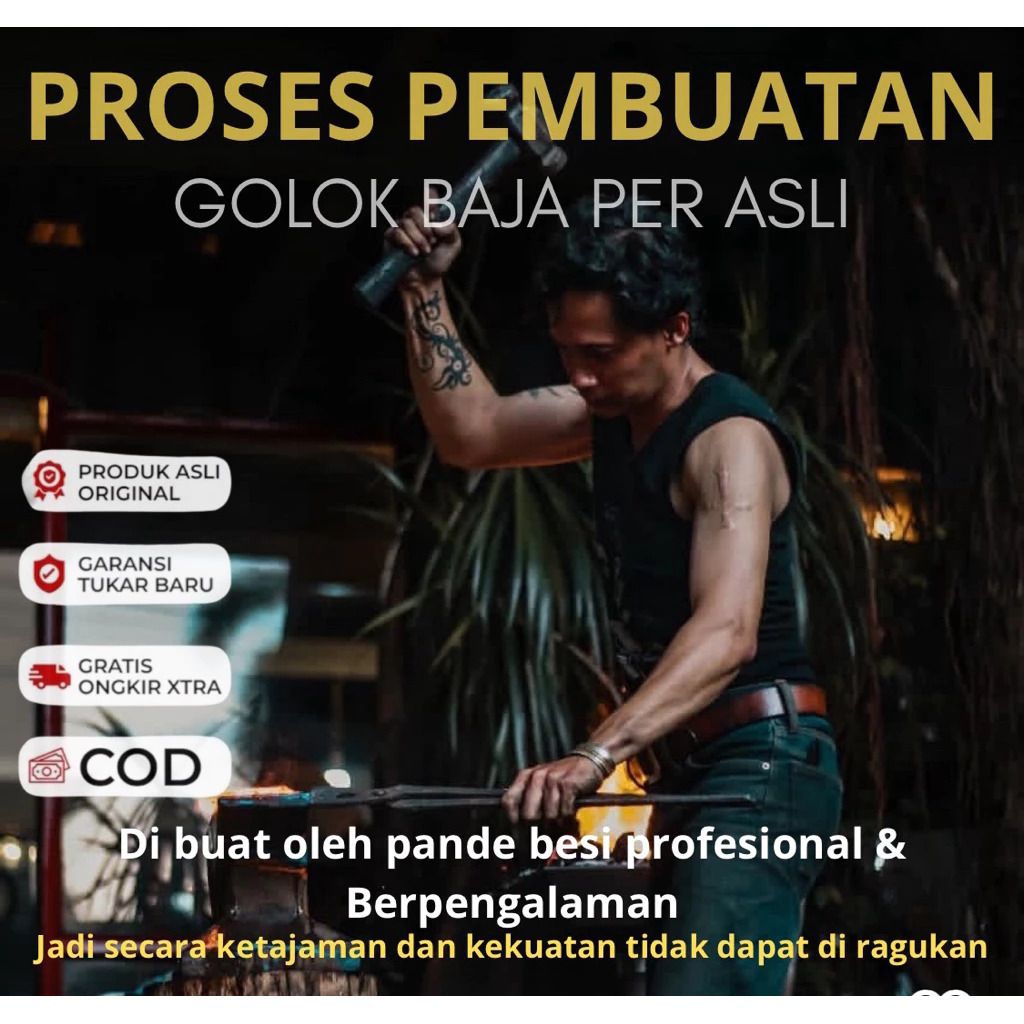 [ Golok Sembelih Super Tajam ] Golsem Siap Pakai Baja Per Asli > untuk sapi kerbau atau hewan Qurban