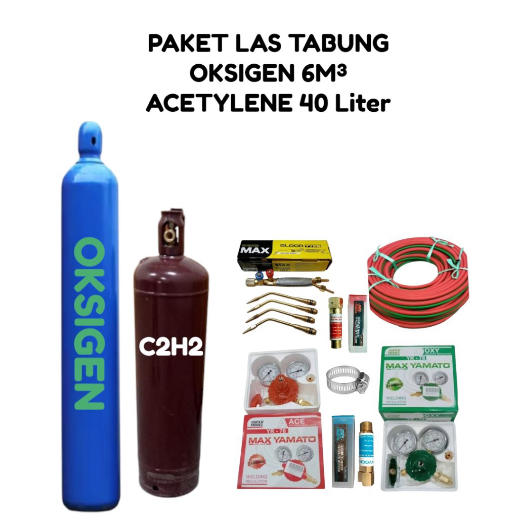 Paket Las Karbit Tabung Oksigen 6m3 Acetylene 40 Liter / Paket Las Karbir Tabung Besar
