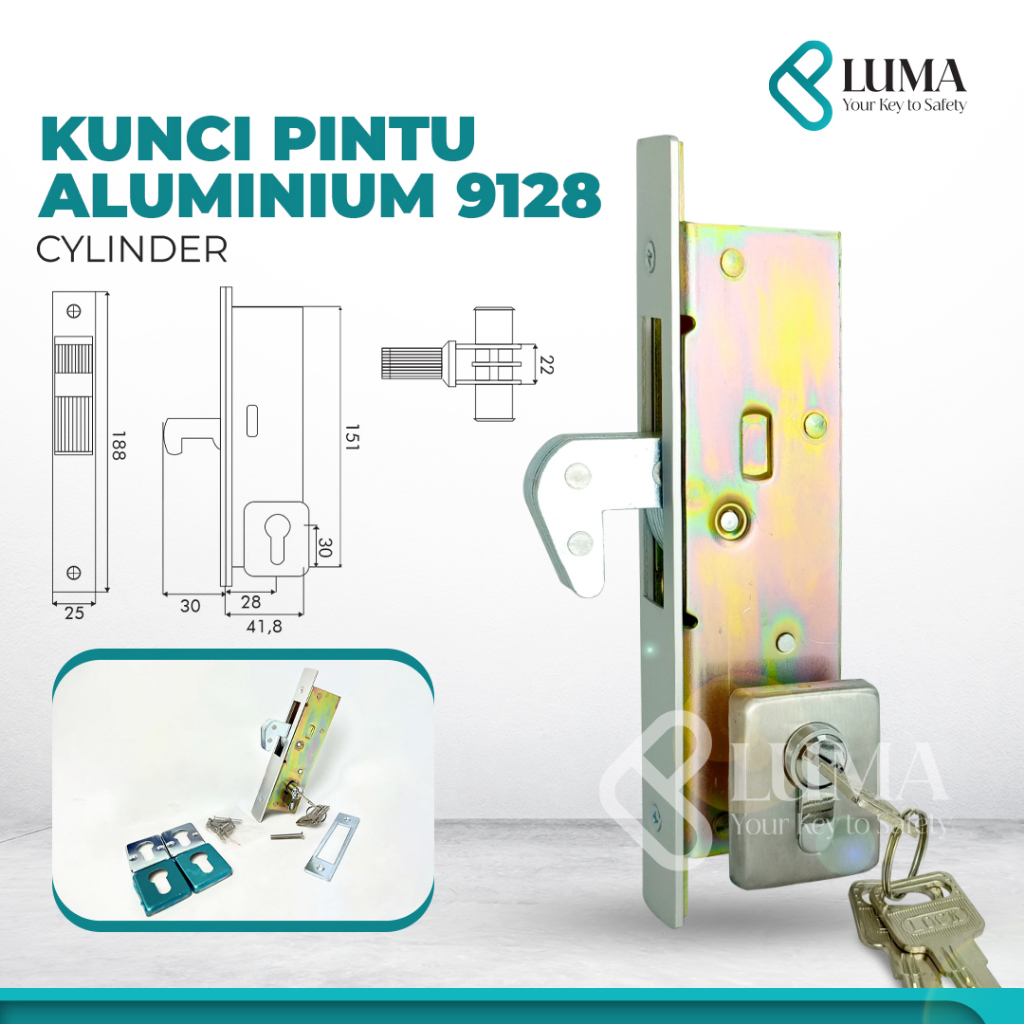 Kunci Pintu Sliding Geser Aluminium / Kunci Pintu Aluminium 9128 Cylinder / Kunci Pintu Kait 9128 Si