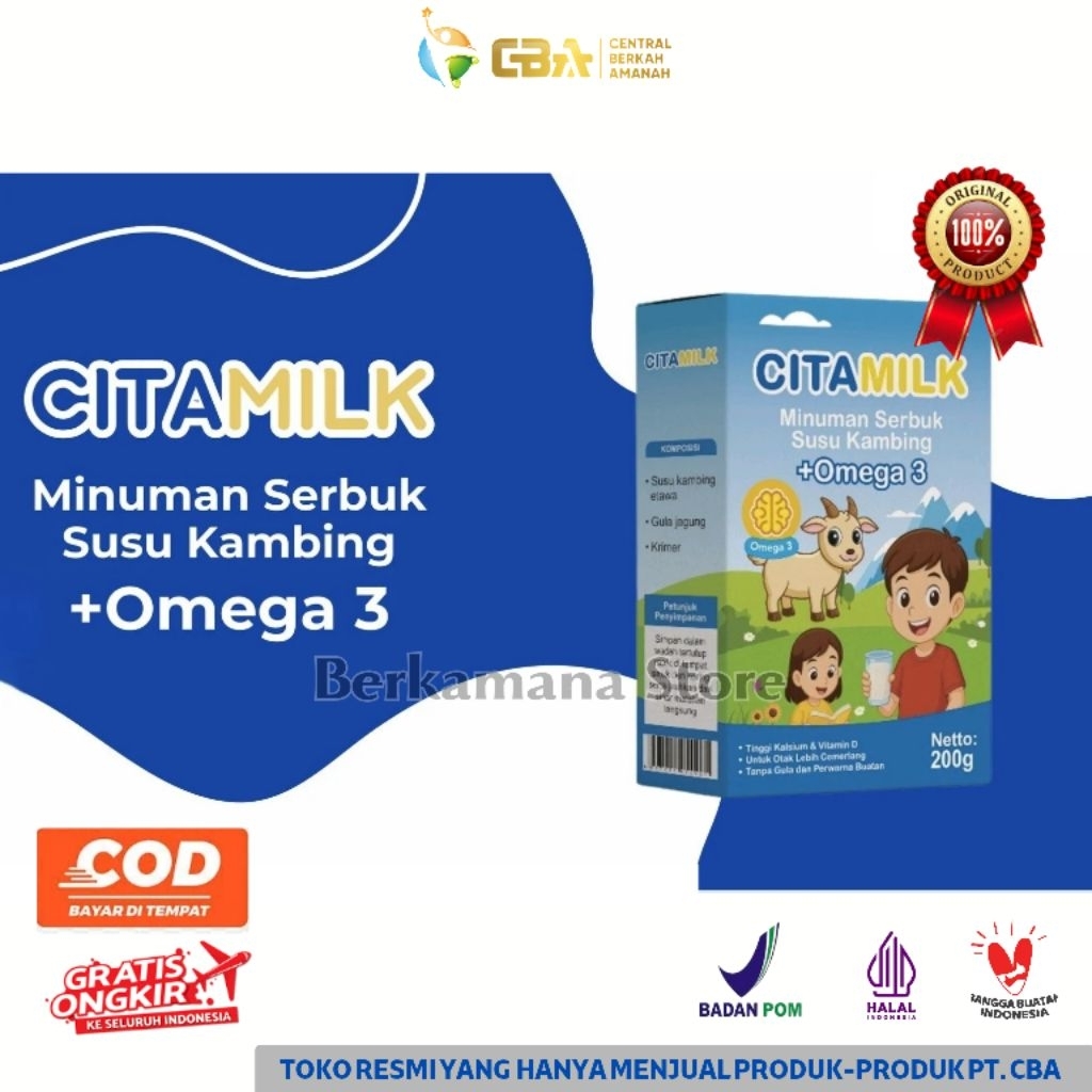 

ORIGINAL PT. CBA | CITAMILK SUSU KAMBING OMEGA3 UNTK TUMBUH KEMBANG DAN KECERDASAN ANAK | HALAL BPOM
