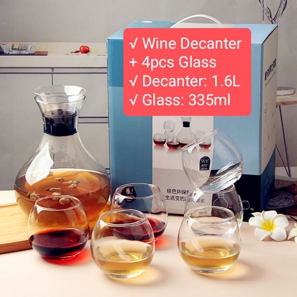 JUAL SET WINE DECANTER + 4PCS GELAS/ DECANTER WINE DAN 4PCS GELAS RED CHERRY PK5
