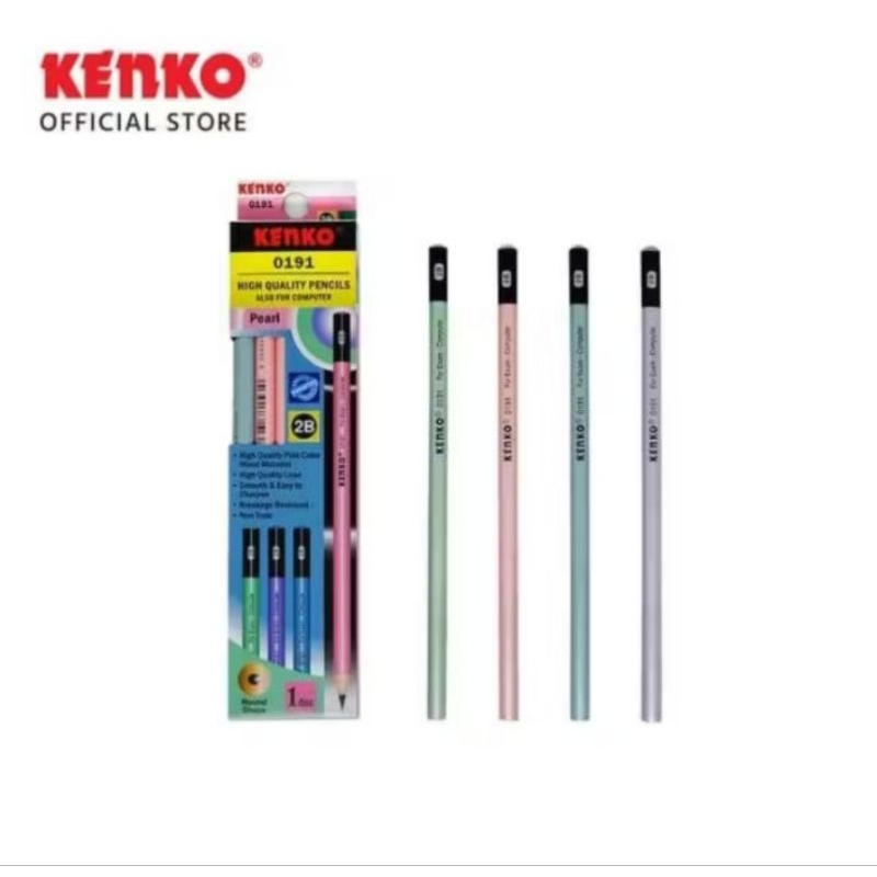 

1 lusin Kenko Pensil pencil 2B 0191 Round Pearl warna pastel