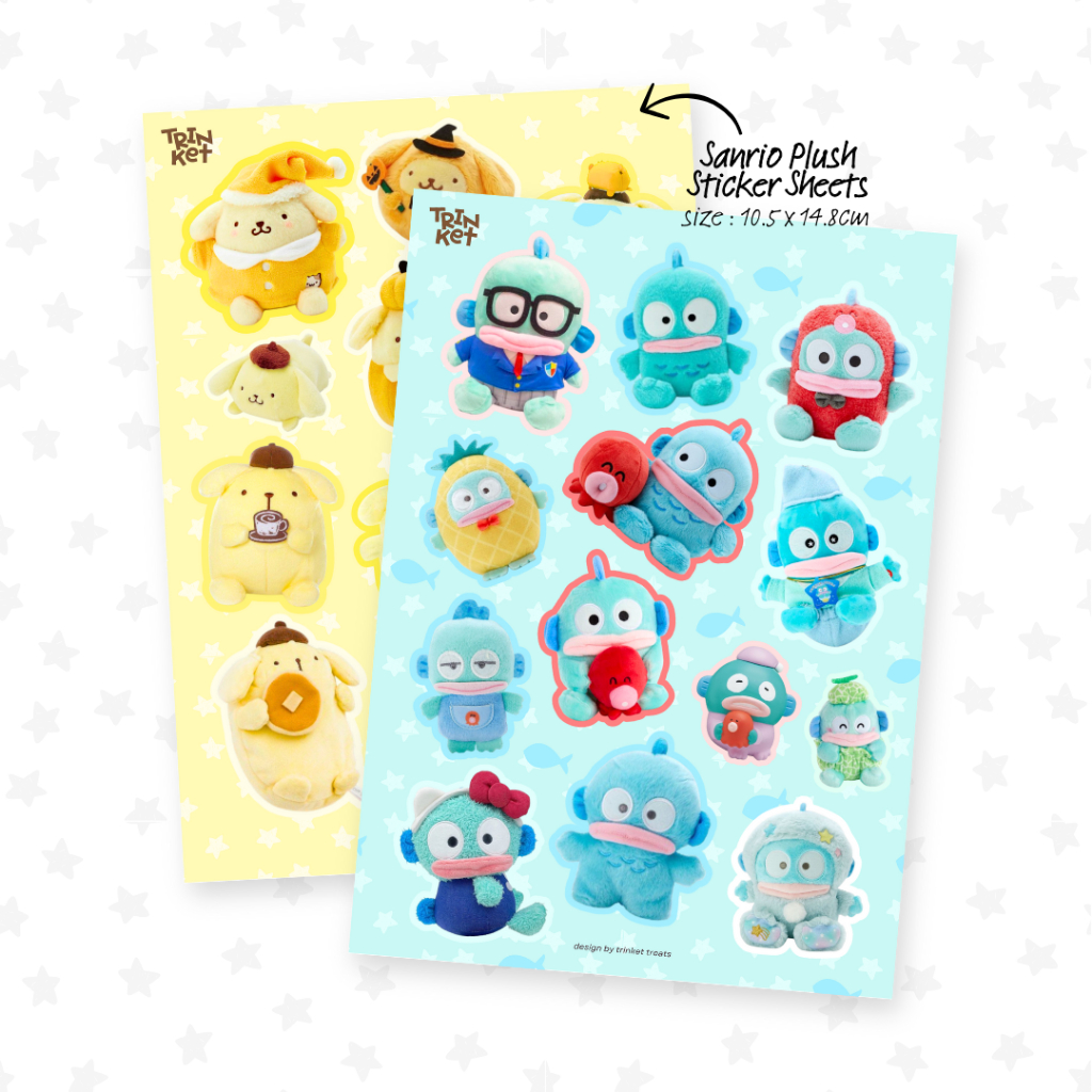 

TRINKET TREATS | STICKER DECO JAPAN HANDPHONE LAPTOP JOURNALING SCRAPBOOK PENPAL - Sanrio Hangyodon Pompompurin