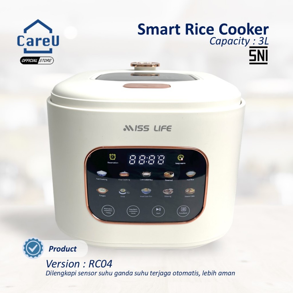 Miss Life Penanak Nasi Smart Rice Cooker 3L Low Sugar Low Carbo Rendah Gula Anti Lengket CareU RC 04