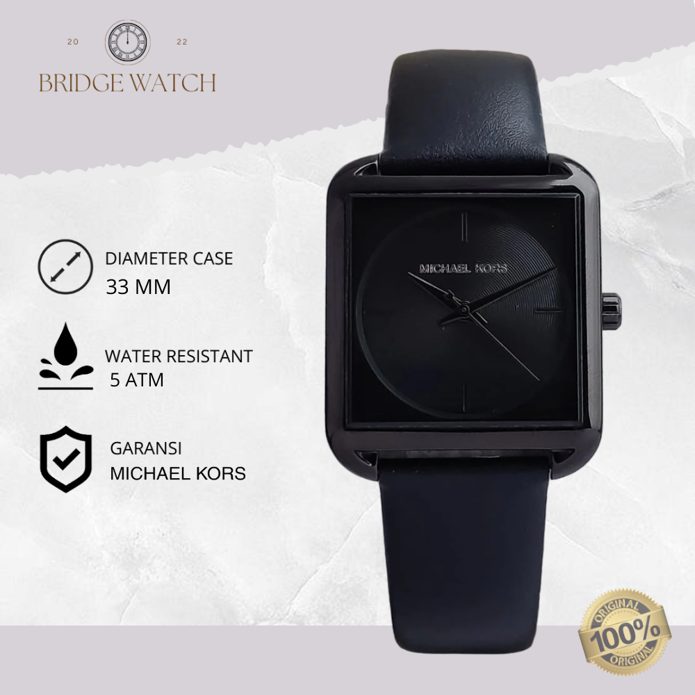Jam Tangan Wanita Michael Kors Lake MK2586 Original Analog Black Leather Strap Kulit Cewek Water Res