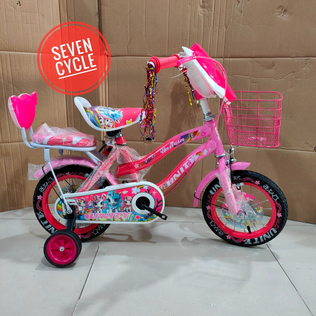 Sepeda mini anak keranjang UNITY UNICORN 12inch ban pompa tebeng music dan lampu