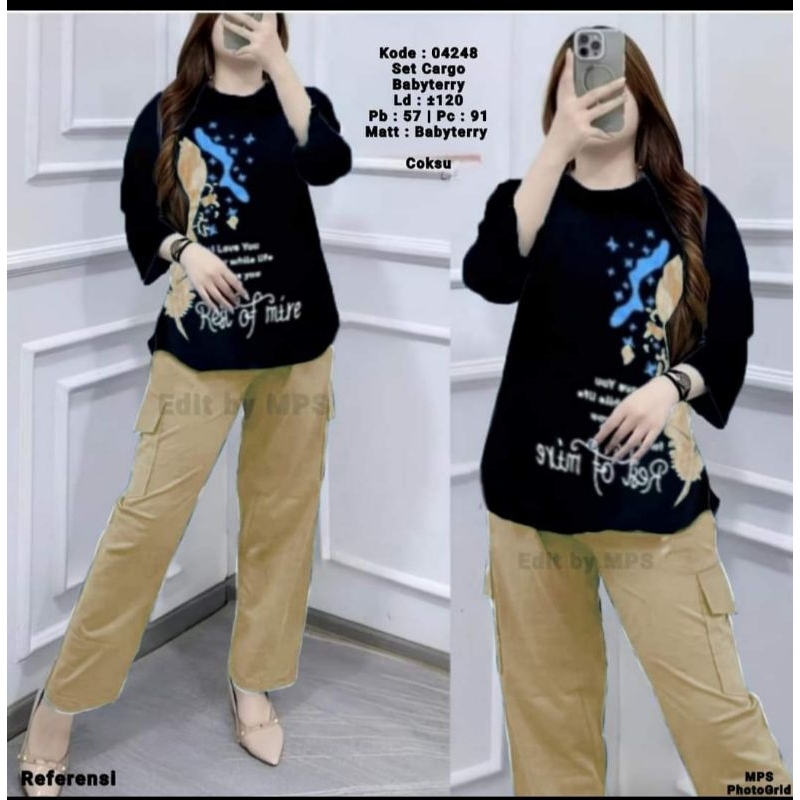 Setelan Celana Cargo wanita/Setcel Babyterry/Oneset Cargo kekinian/Setelan Cargo wanita babyterry/Se
