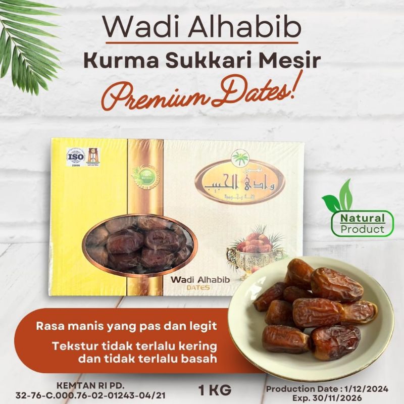 

Kurma Sukari Mesir 1Kg/Wadi Alhabib Dates, Distributor langsung dari Gudang