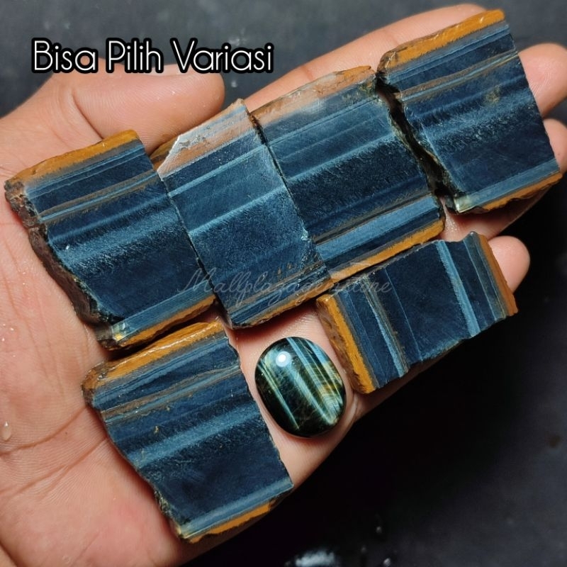 batu tiger eye blue asli natural nempel magnet klep 3D / bahan tiger eye blue / batu blue tiger eye 