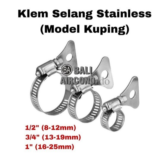 Klem Kuping Besi Stainlest 1/2" 5/8" 3/4" 1" Ring Penjepit Klem Selang Pipa Klem Kawat Baja