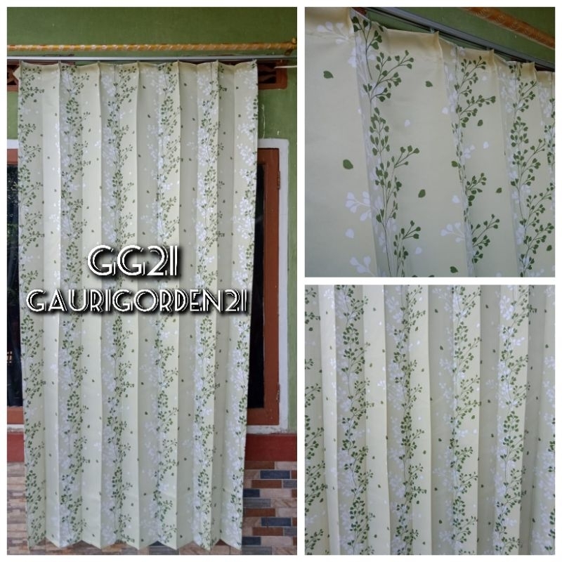 Gorden plisket model cantolan kawat s motif suraung hijau untuk jendela dan pintu