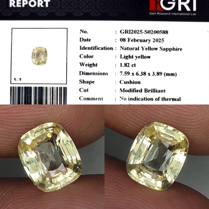 HQ ITEM Natural Yellow Sapphire Srilanka No Heated 1.8ct GRI Material Clean Top Crystall Full Luster