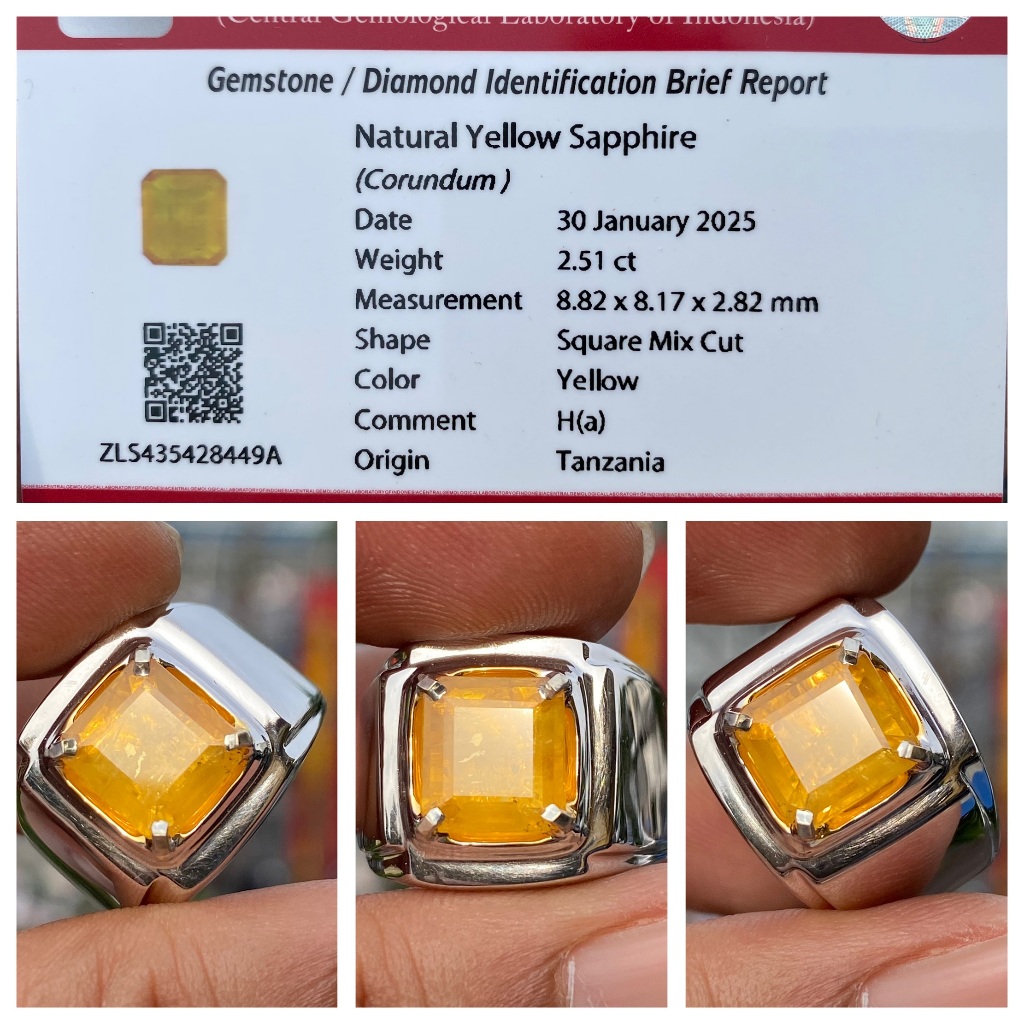 Natural 2.51ct yellow sapphire tanzania heat ring polos