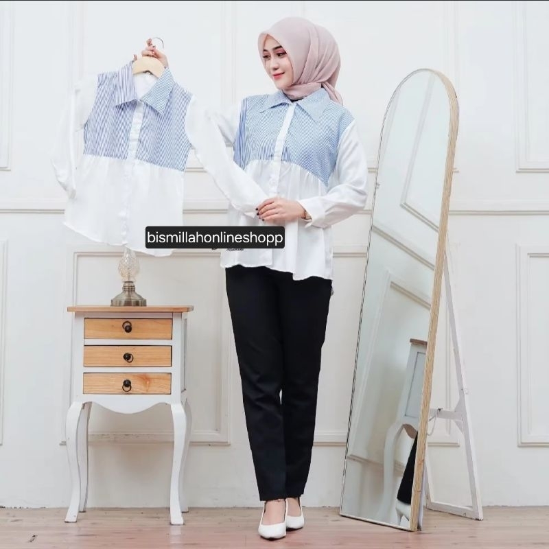 Kemeja Salur Couple Ibu Anak / Baju Couple Ibu Dan Anak Perempuan / Blouse Couple Mom Kids / Atasan 