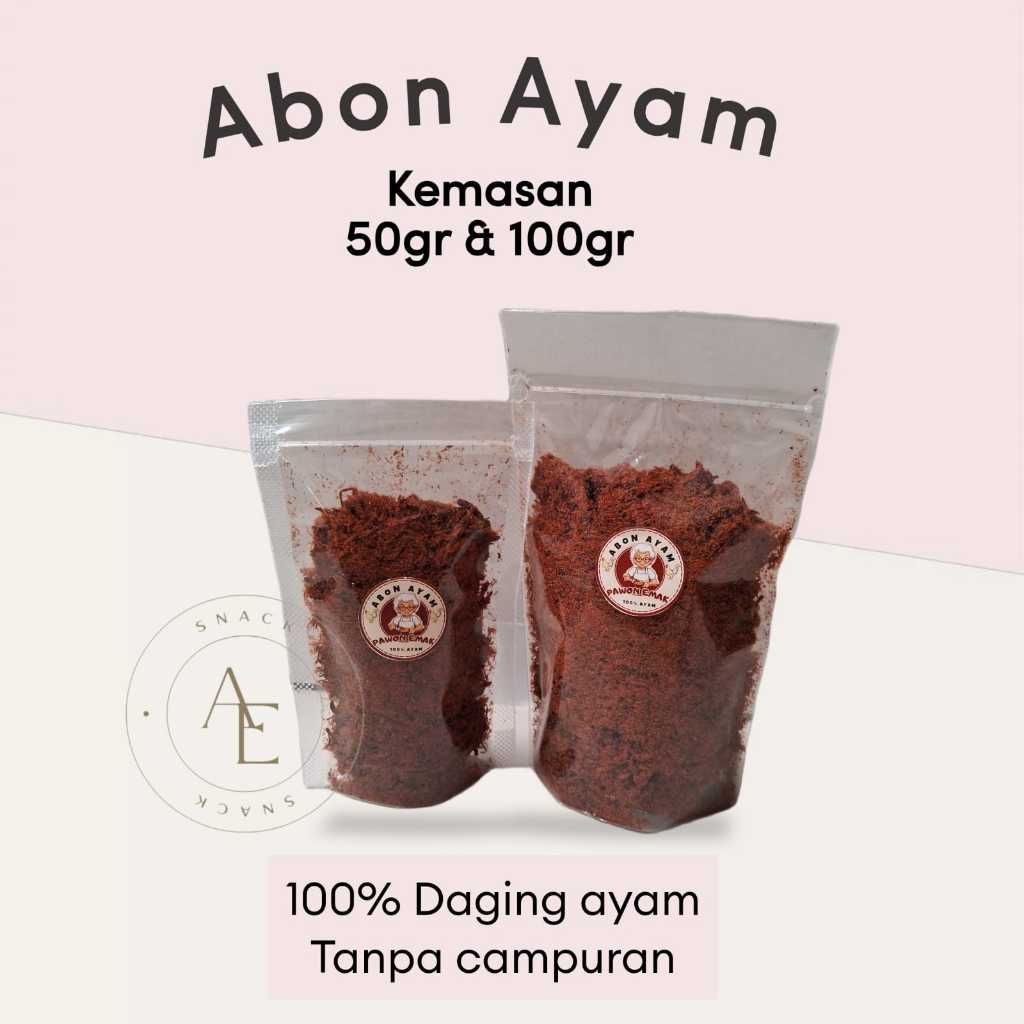 

Abon Ayam Asli cap Pawon Emak berat 50 gram dan 100 gr