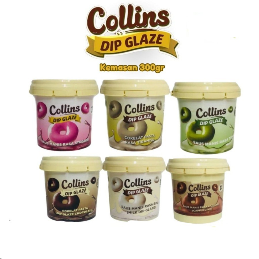 

COLLINS Dip Glaze All Varian 300gr Semua Rasa Strawberry Coklat Tiramisu Green Tea Matcha Milk Taro Talas Ubi Susu Stroberi Stroberry Chocolate Cokelat Topping Donat Toping Roti Bakar Martabak Manis Original Murah Malang Jatim