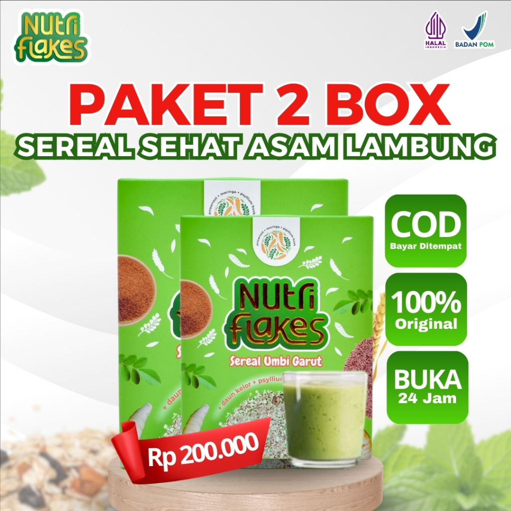 

2 Box Nutriflakes Sereal Sehat Umbi Garut Solusi Diet, Magh, Gerd dan Asam Lambung BPOM