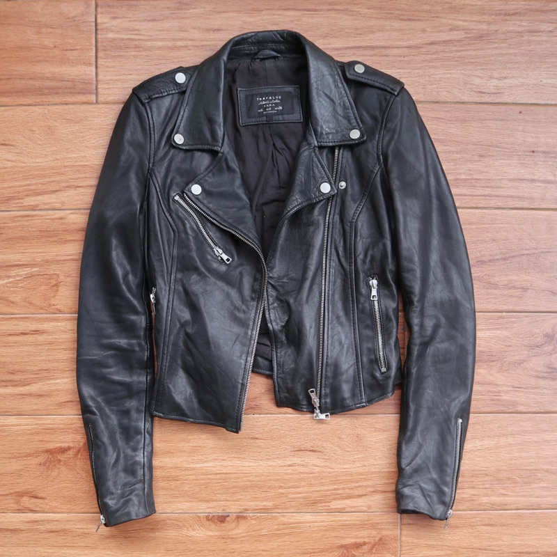 ZARA trafaluc kulit domba Jaket kulit asli ramones crop cewek wanita biker rider genuine leather jac