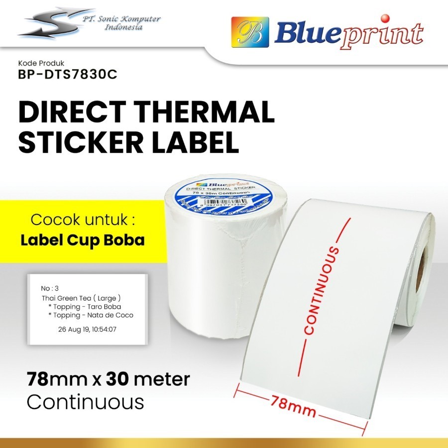 

Blueprint direct thermal sticker label continuous 78x30 meter
